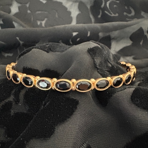 Julie Vos Mykonos Bangle Bracelet 24 Carat Gold Plated Obsidian Black/Large NWOT - Picture 1 of 5